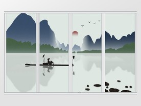 中国风意境山水移门
