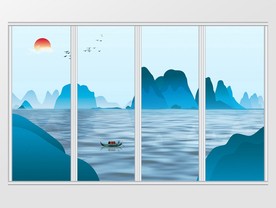 新中式水墨山水飞鸟移门