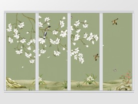 中式素雅花鸟移门