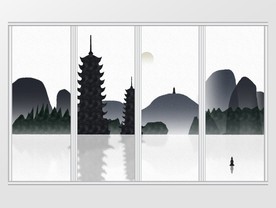 中国风创意简约山水风景画移门