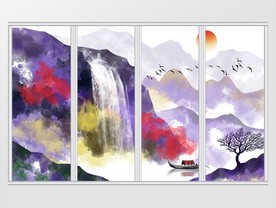 新中式写意山水画移门
