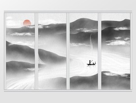 中国风手绘意境山水移门