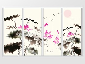 新中式抽象荷花移门