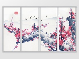 新中式水墨中国风梅花移门