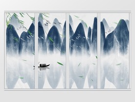 中式意境手绘山水移门