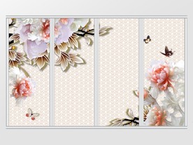 3D立体浮雕牡丹移门