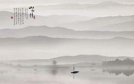 水墨山水情背景壁画
