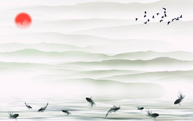 大型手绘水墨山水背景墙