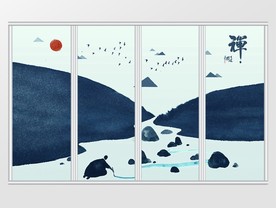 新中式禅意水墨山水移门