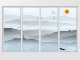 中式手绘水墨山水移门