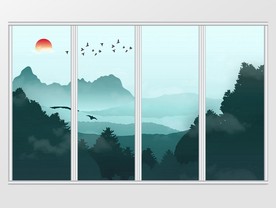 中式意境山水风景移门