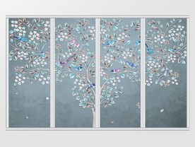 中式仿3D立体花鸟移门