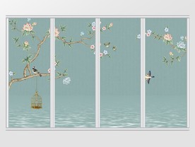 中式文艺清新花鸟移门