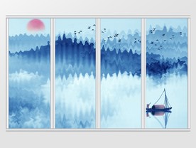 新中式中国风波纹斜阳移门