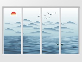 新中式唯美山水风景移门