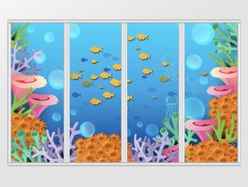 蓝色卡通海底世界移门