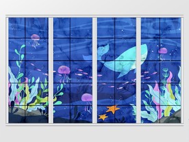 蓝色海底世界移门