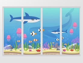 卡通珊瑚海底世界移门