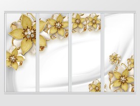 3d镶钻金色栀子花移门