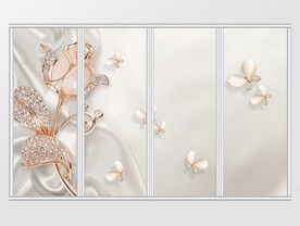 3d立体粉色钻石珠宝郁金香移门