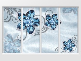 3d立体蓝色绸缎宝石蓝花朵移门