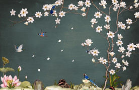 深色高贵花枝 中式花鸟背景墙