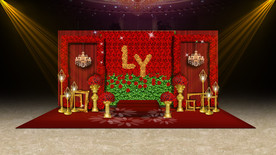 欧式红金色婚礼迎宾区