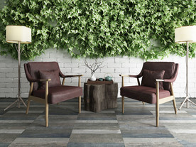 现代新中式东南亚休闲椅植物墙