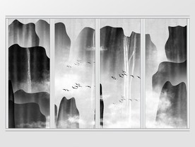 中式高山流水水墨山水移门