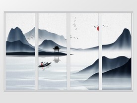 中国风意境山水水移门