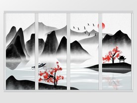 中式水墨意境山水移门