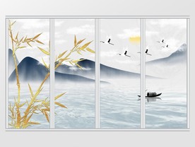 新中式手绘水墨山水意境移门