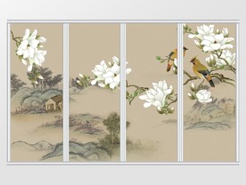 中式素雅玉兰花鸟移门