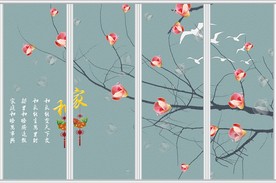 清新淡雅手绘花工笔花鸟移门