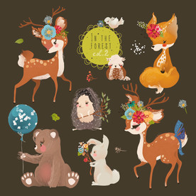 矢量卡通动物动物墙贴素材