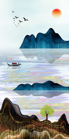 新中式山水意境玄关装饰画