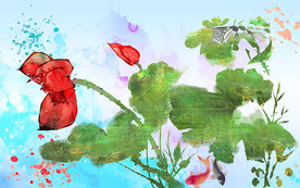 油画荷花背景墙装饰画