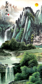 高山流水瀑布青山玄关装饰画