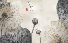 荷韵荷花中式背景墙装饰画