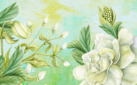 手绘花卉背景墙装饰画