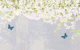 手绘花鸟蝴蝶背景墙玄关