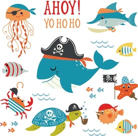 海洋海豚夏季墙贴素材