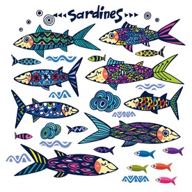 沙丁鱼手绘卡通矢量素材