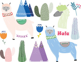 可爱羊驼矢量卡通墙贴背景墙