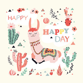 羊驼仙人掌卡通矢量素材