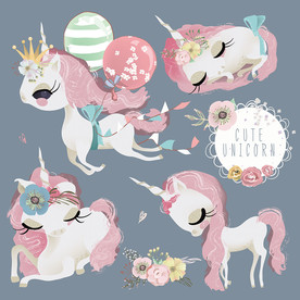 可爱独角兽矢量墙贴素材