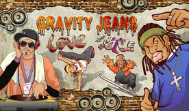 手绘卡通嘻哈人物复古背景墙