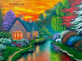 油画 小桥流水人家