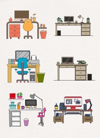 扁平化办公室手绘