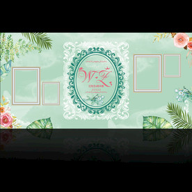 清新绿色森系婚礼画面舞台照片墙